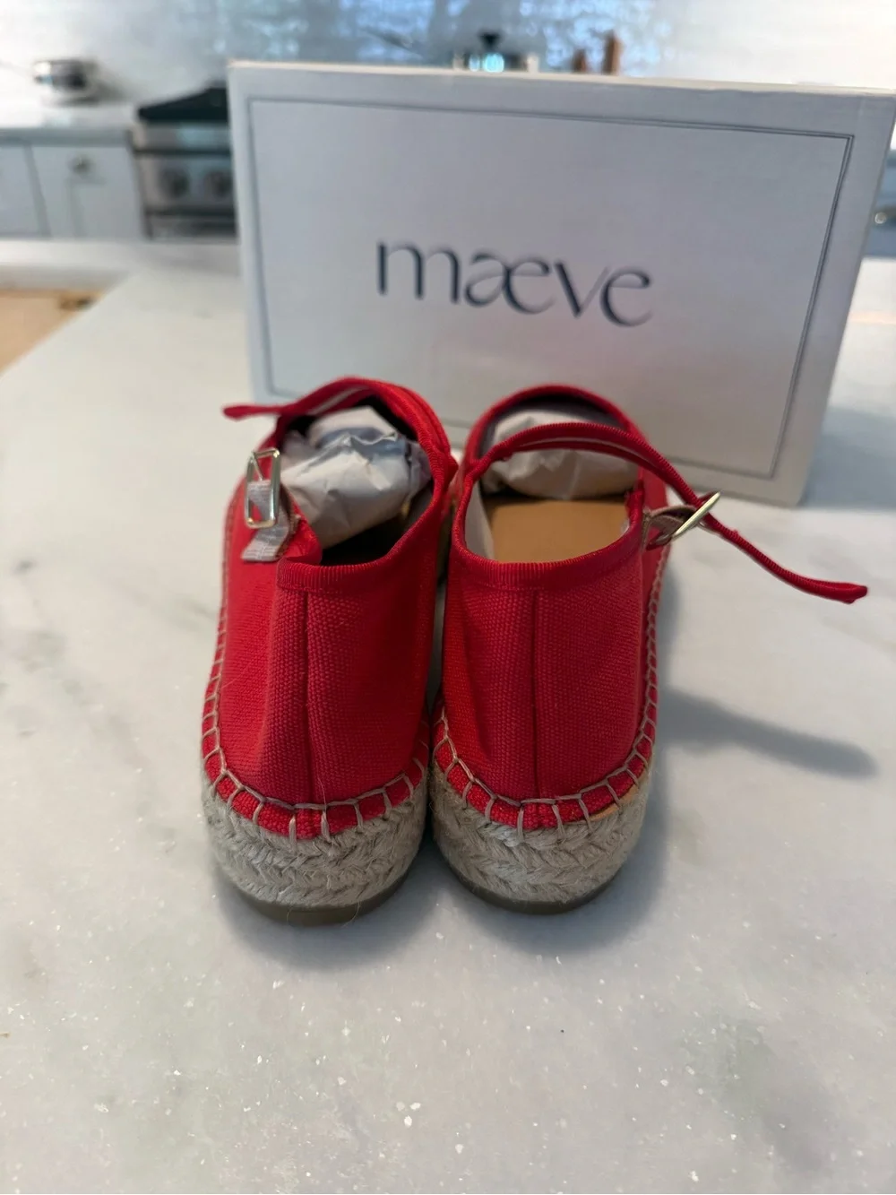 Anthropologie Maeve Red Canvas Espadrille Mary Jane Sandals size 8